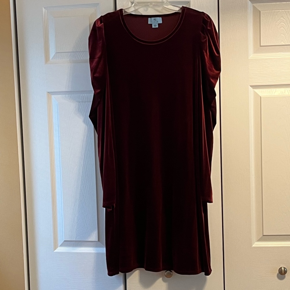 Burgundy CeCe women’s velour dress with puffy sleeves - XL